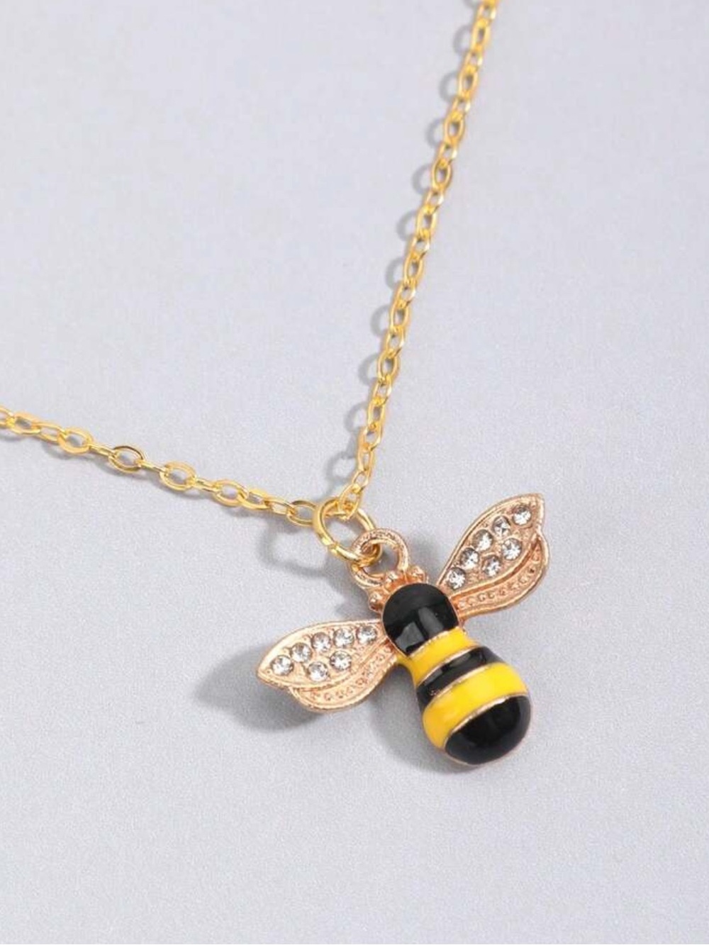 Gold Bee Pendant Necklace with Yellow and Black Enamel